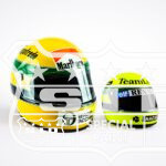 Kit Capacetes Ayrton Senna: Réplica Oficial Bicampeonato Mundial 1990 e Miniatura Primeira Vitória 1985 - Imagem 2