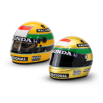 Kit Miniaturas de Capacetes Glórias de Senna: Miniatura GP 1991 (Folheado a Ouro) + Miniatura 1º Mundial na F1 1988